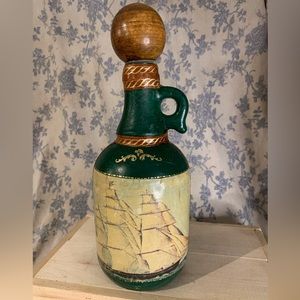 VTG 1960s Fausto Corduri Genuine Leather Decanter Jug Florence Italy Ship Motif